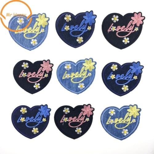 1pcs denim flower Heart lovely patches Iron on Patch FOR clothes backpack Appliques Badge DIY Stickers Garments Jeans