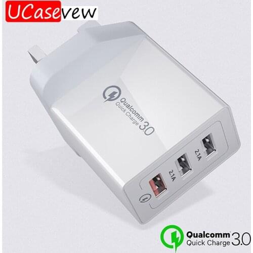 3 Ports Quick Charger 3.0 UK Plug Charger Power Wall Adapter for iPhone iPad Samsung Xiaomi Mobile Phones QC 3.0 Fast Charger