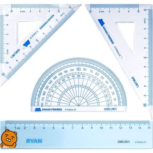 4pcs / set of Deli 79521 cartoon multifunctional drawing combination ruler + triangle ruler + protractor, student supplies