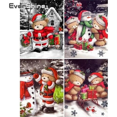 EverShine Diamond Embroidery Full Drill Square Scenic Diamond Painting Christmas Cross Stitch Set Mosaic Winter Bear Handicraft
