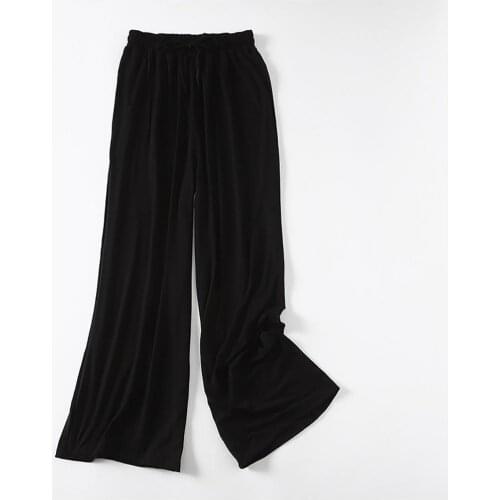 Womens Pants Solid Color Drawstring Elastic Waistband Wide Leg Long Trousers Slacks for Spring Female Casual Loose Trousers