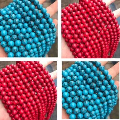 Natural Synthetic TurquoiseStone Beads Round Loose 15" Strand 4 6 8 10 12MM Spacers Beads for Jewelry Making DIY Bracelets