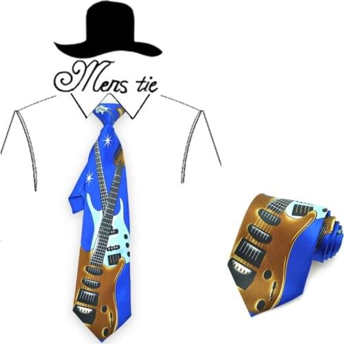 Mens Ties Ties For Men 4 inch wide Classic Big Guitar Blue Mix Pattern Necktie Woven Classic Party Gravata Gift Wedding Gift