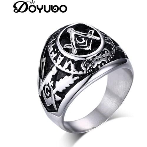 DOYUBO Antique Mens High Quality Stainless Steel Rings Engraved Names & Logos Punk Design Male Rings Fine Jewelry DA028