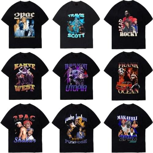 Travis Scott Eminem LiL Peep Xxxtentacion Tupac 2pac T Shirt Asap Rocky Kanye West JuiceWrld Jay-z Hip Hop T-shirt Biggie Smalls