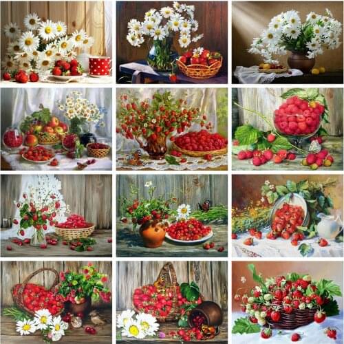 Huacan 5d DIY Diamond Painting Full Square Daisy Flower Diamond Embroidery Cross Stitch Mosaic Strawberry Beaded Pictures