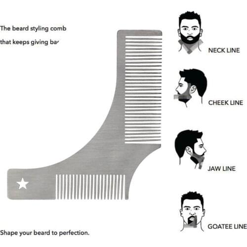 Mens Beard Shaping Tool Stainless Steel Trimming Shaper Template Guide for Shaving or Stencil With Full-Size Comb for Line Up