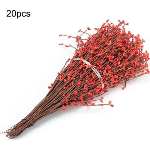 20Pcs Artificial Plants Branch Simulation Berries Fake Hawthorn fruit Wedding Wreath Hair Band Decoration Festival Fake Floral