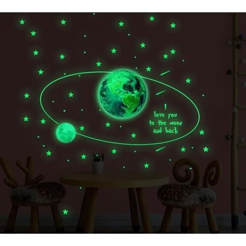 Earth moon combination stickers luminous stars dots decoration fluorescent household adornment wall stickers for kids rooms