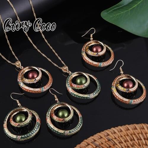 Cring Coco Round Jewelry Sets New Designer Colorful Enamel Pedant Hawaiian Polynesian Earrings Set Necklace Sets for Women 2021