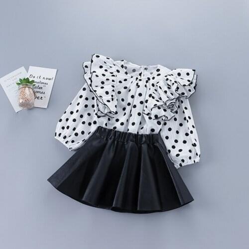 2-7 years high quality girl clothing set 2020 new autumn fashion polka dot solid shirt + leather skirt kid children clothing