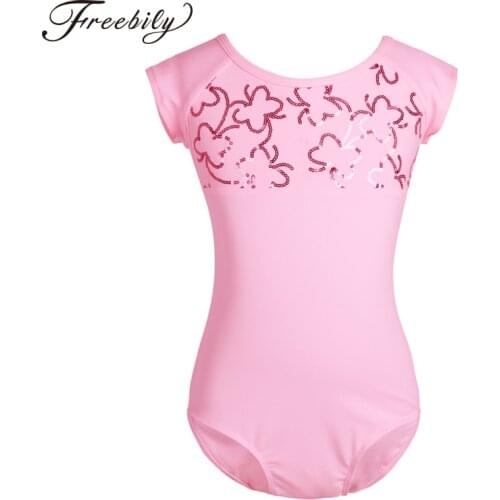 Kids Girls Gymnastics Leotard Short Sleeves Butterfly Sequined Strappy Back Ballet Gymnastics Leotard Dancing Clothing Dancewear