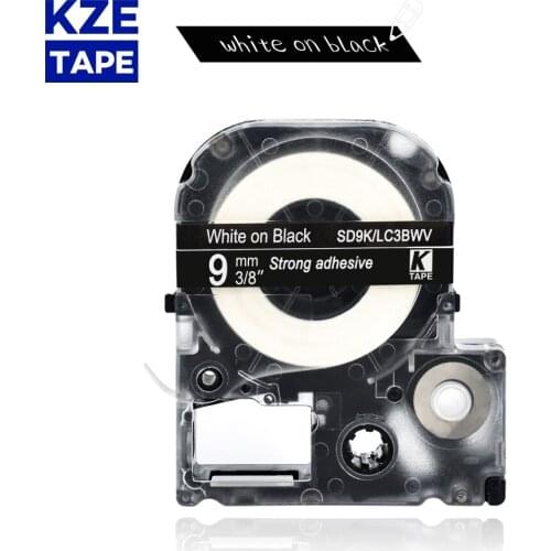 Epson label tape 9mm white on black SD9K LC3BWV typewriter ribbon for KingJim label maker LW-300 LW400Epson label printer