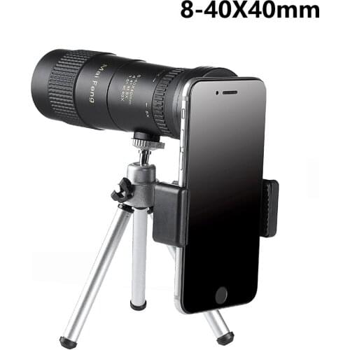MF8-40X40 HD Monocular Telescope Flexible Focus Adjustable Telescope Portable with Phone Clip For Camping Hiking