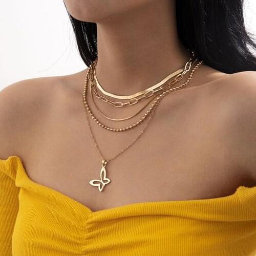 Fashion Multi-layered Snake Bone Bead Chain Necklace Women Bow Pendant Necklace Choker Vintage Necklace Party Jewelry Gift XR-11