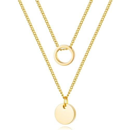 Fashion gold color chain layered necklaces for women kpop stainless steel round pendant aesthetic bijoux accessories bff gifts