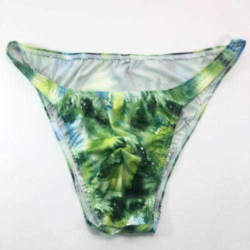 Mens String Bikini G3774 Narrow Waist Black white Dots Polyester jersey