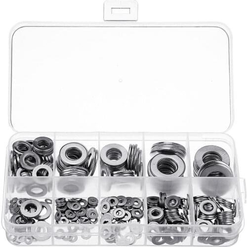 MXSW8 400Pcs Stainless Steel Flat Washer Assortment Set M2/2.5/3/4/5/6/8/10