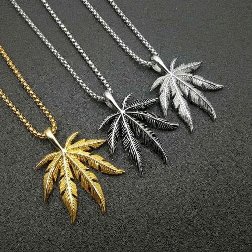 Hip Hop Hemp Maple Leaf Pendant Necklaces Male Gold Color Stainless Steel Chain For Women Men Hiphop Jewelry Gift Dropshipping