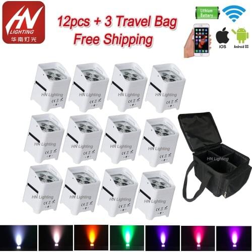 12pcs LED 4x18W RGBWA+UV Battery Powered wireless dmx Par Can DJ Uplighting Up Light for DJ Club Wedding Uplighting