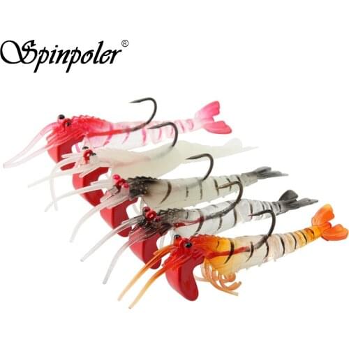 Spinpoler 2Pcs Soft TPR Shrimp Baits 9cm/12.4g Soft Fishing Lure Artificial Shrimp Lure With Strong Jig Head Hook For Fishing