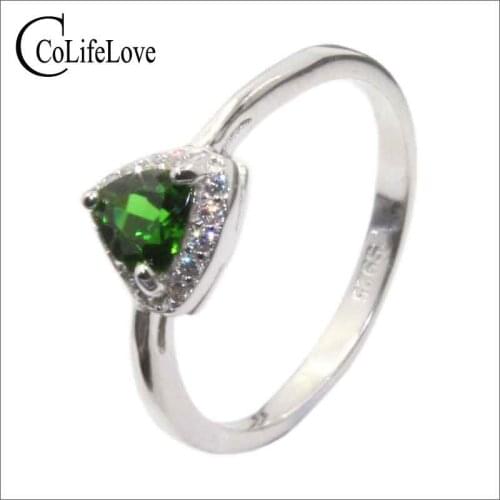 Fashion silver chrome diopside silver ring 5mm * 5mm natural diopside silver jewelry solid 925 silver diopside wedding ring