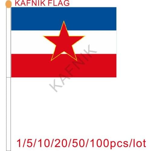 KAFNIK ,10/20/50/100pcs Yugoslavia Fabric hand Flags 14*21CM with Plastic Hand Held