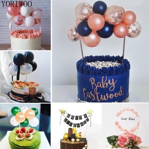 YORIWOO Happy Birthday Cake Topper Flag Banner Balloon Cupcake Topper 1st Birthday Party Decorations Kids Baby Shower Cake Decor