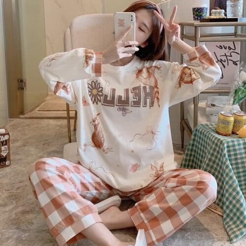Women Sleepwear Cartoon Pajama Set Spring Nightgown Plus Size XXXL Cotton Princess Style Loose Version Pullover Pajamas