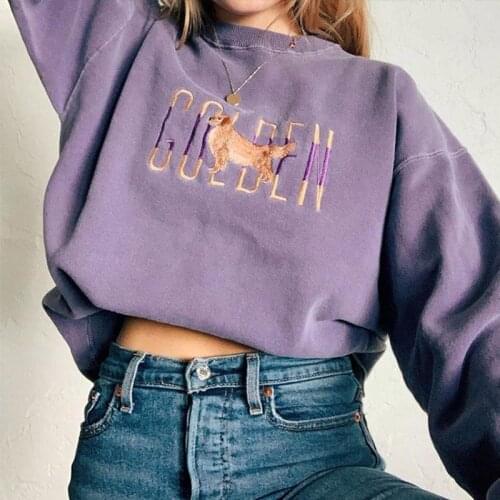 Animal Letter Embroidered Womens Sweatshirt Casual Long Sleeve O-neck Crop Top Women 2021 Autumn New Harajuku Ladies Pullover