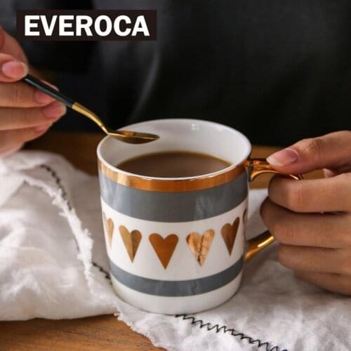 Golden Ceramic Mug Porcelain Coffee Mug China Bone Milk Cup Love Heart Stripe