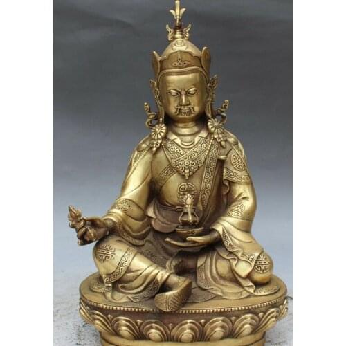 12" Tibet Buddhism Bronze Seat Lotus Guru Padmasambhava Rinpoche Buddha Statue