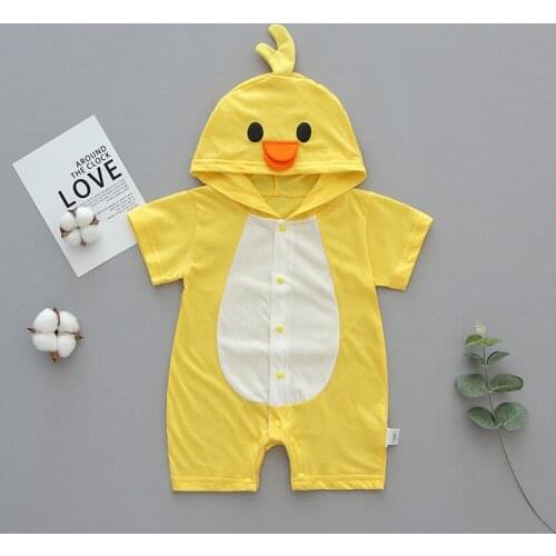 2021 Baby Clothes Summer Cute Animal Hoodies Single Breasted Short Sleeve Baby Rompers Cotton Baby Boys Romper Baby Girls 0-12M