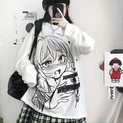 2021 Summer Anime Harajuku Streetwear Tshirt Kawaii Graffiti Pattern Casual T shirts Women Hip Hop Loose Oversized T-shirts Tops