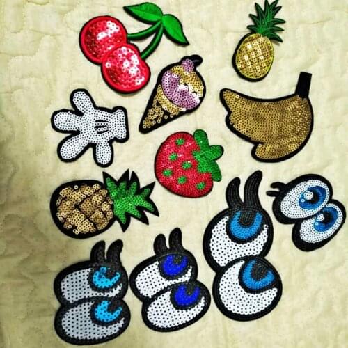 22 pcs/lot Sequins Embroidery Patches EYE FRUIT FASHION DECORATION clothing Hat phone Applique art diy sewing accessories