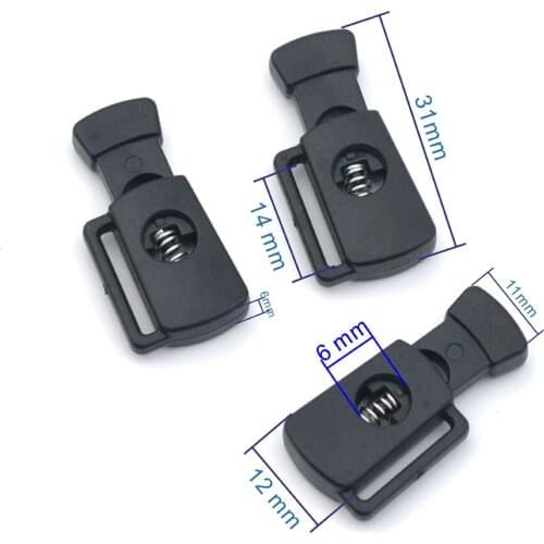 100pcs/lot black plastic flat stoppers cord lock 6mm hole toggles clip for 14mm webbing sportswear bungee cord HLD/K-121