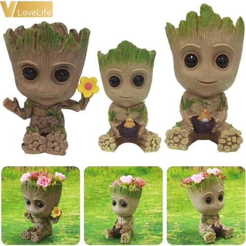 Flower Pot Baby Groot PVC Green Pen Pot Holder Planter Action Figures Tree Man Model Kids Toys Garden Home Decoration