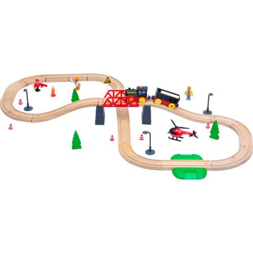 50pcs Forest Wood Railway Set Compatiable with Wooden Tracks Gift Pack for Child Kids Toy