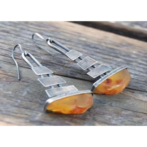 STONE AGE KOLLEKSİYONU REAL KEHRİBAR ROCKY LAYER WOMENS EARRINGS