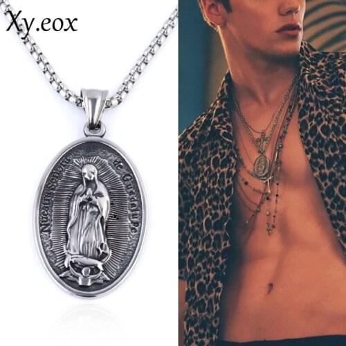 Fashion Blessed Santa Maria Mary Pendant Steel Chain Necklace Women Jewelry