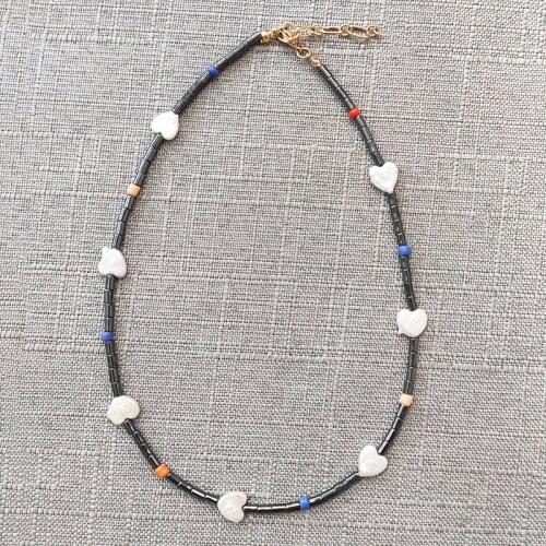 Fashion punk black stone necklace boho style handmade heart-shaped pearl long necklace adjustable men and women trendy Jewelry