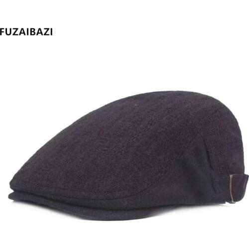 FUZAIBAZI New Mens Cap Winter Thermal Woolen Berets Snapback Vintage Adjustable Size Tongue Caps Fashion Sports Brand Hat