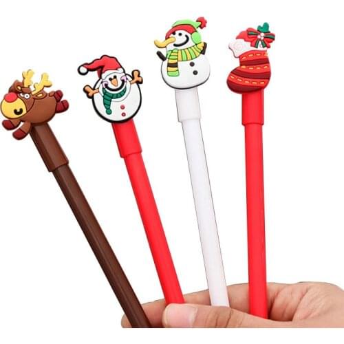 4pcs/pack New Cute Creative Cartoon Christmas Snowman Santa Clause Elk Gel Pen Office School Gift Party Favors Gift for Kids