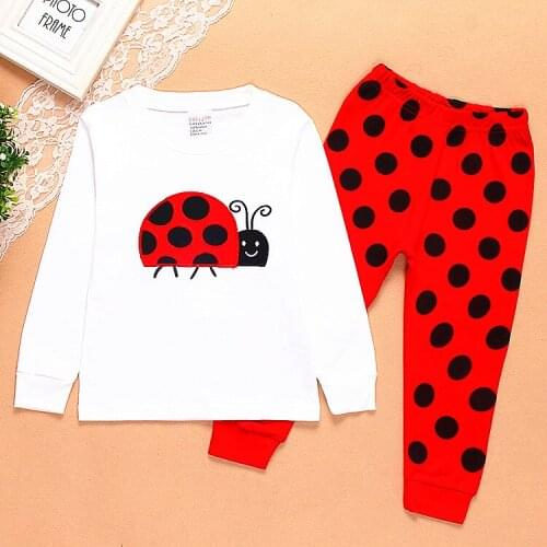 Ladybug Girl Clothes Suits Embroidery Cotton Baby Girls Pajamas Print Children Sleepwear Cartoon Pyjamas T-Shirt + Pant 2PCS Set