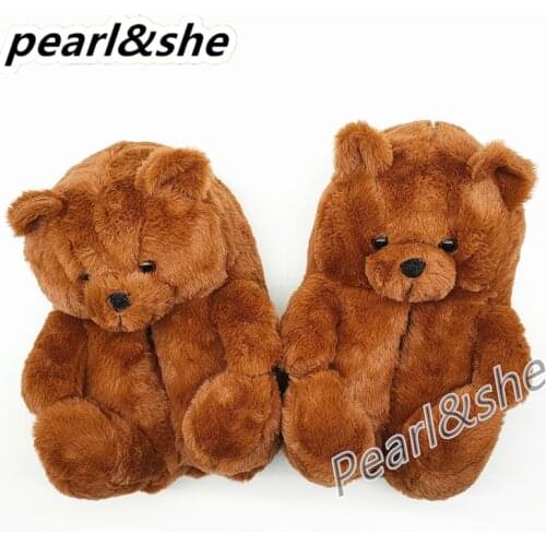 Bear Slippers for Women Non-Slip Plush Cute Home Floor House Womens Mens Faux Fur Slippers Sandals Soft Comfortable