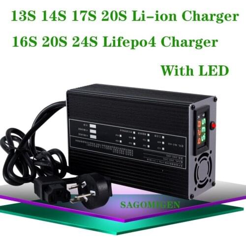 13S 16S 17S 20S 24S Lithium Batteri Charger 48V 60V 72V Li-ion Lifepo4 Charger with LCD Display Screen Scooter E-bike Charger