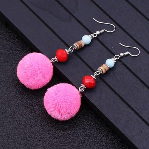 New earrings fashion coconut shell beaded ear hooks Bohemian ethnic cotton ball multicolor optional womens earrings