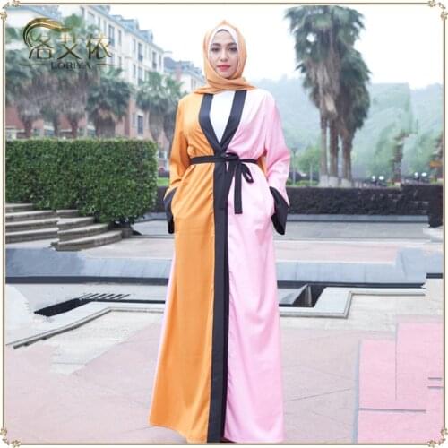 Abaya Dubai Muslim Middle East Large Size Contrasting Robe Ladies Islamic Temperament Lacing Cardigan robe without turban