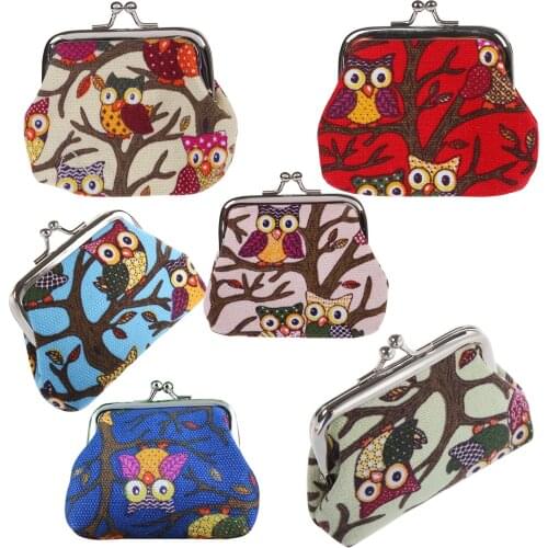 Womens Owl Printed Coin Purse Wallet Canvas Pouch Money Bag
