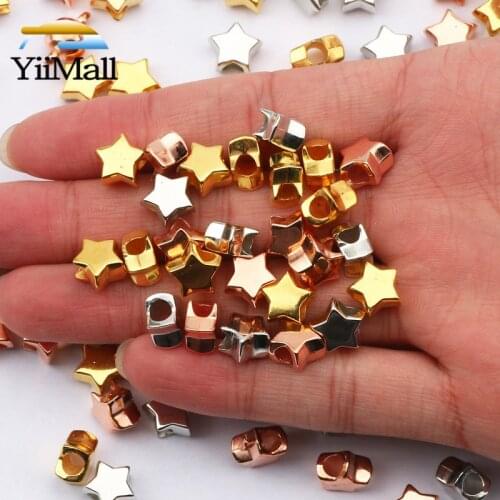 50/100pcs 10mm Rose Gold Silvers Acrylic Beads Star Big holes Spacer Beads for Jewelry Making DIY Handmade Jewelry Finding